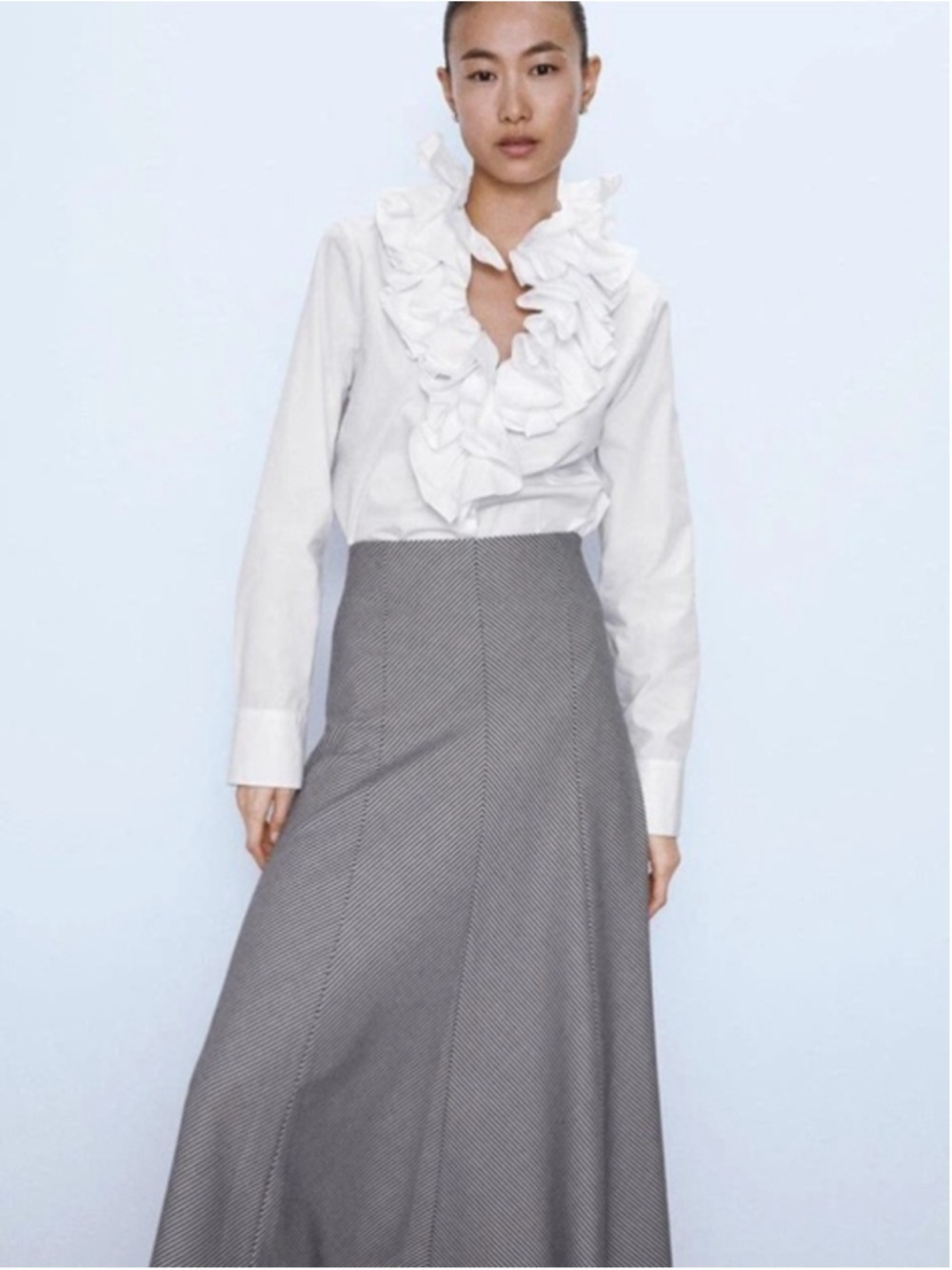 Zara Houndstooth High-Waisted A-Line Midi Skirt Size M - Picture 6 of 14